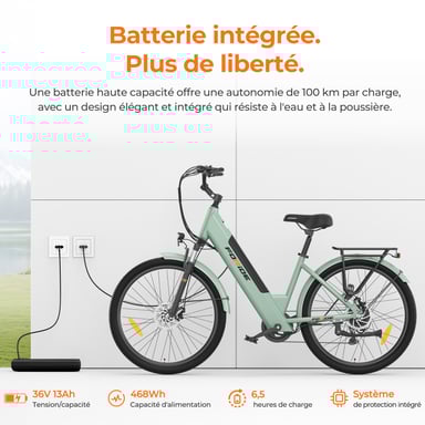Bicicletta da Città Elettrica Foride Roamer 1 ST, Motore 250W, Batteria 36V 13Ah, Pneumatici 27.5'' X 2.1'', 25 km/h, Autonomia 100 km - Grigio