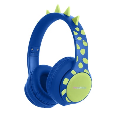 imoshion Casque sans fil pour enfants Dino LED Light - Limiteur de décibels - Avec câble AUX - Cobalt Blue / Lime