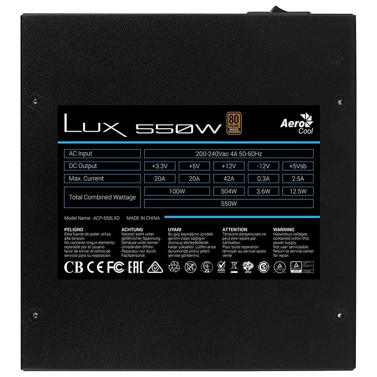 AeroCool LUX Alimentation électrique interne ATX12V 2.4 80 PLUS CA 230 V 550 Watt - vue 6