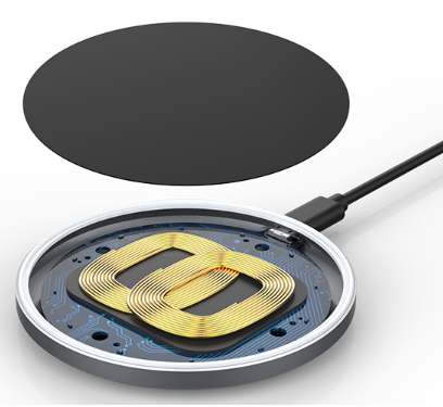 Unità di ricarica wireless QI ''XC150'', 10W, vetro, nero/argento