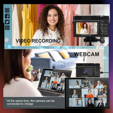 NBD K100 Appareil Photo numérique 4K & 56MP - Caméra Vlogging pour Youtube avec Zoom 16X - Carte SD 32GB - 2 Battries