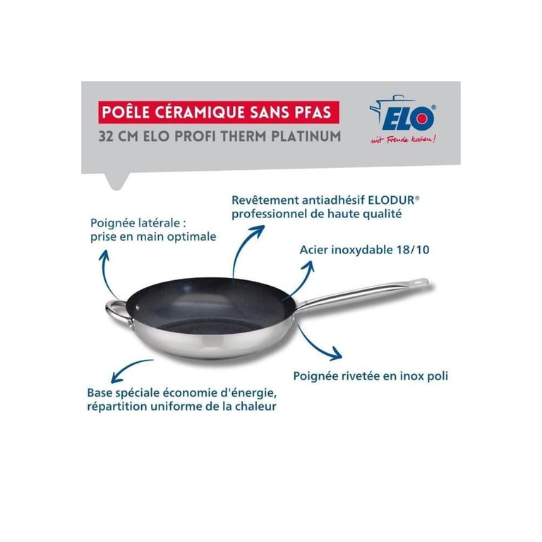 Set de 3 poêles à induction avec couvercles en verre ELO Professional Inox 1810 ELODUR® Ø 24 28 et 32 cm - vue 4