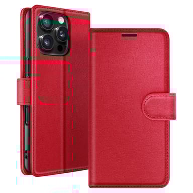 Zanaé Funda tipo cartera para iPhone 16 Pro Max con soporte y lengüeta magnética Rojo