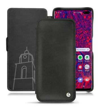 Housse cuir Samsung Galaxy S10+ - Rabat horizontal - Noir - Cuir lisse premium