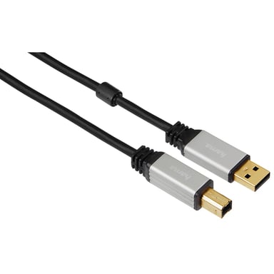 Câble USB 2.0.Fiches A M/B M.Contacts dorés.Blindé.Quali 5*.Noir.1,8m