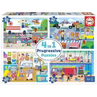 Puzzles progresivos 4 en 1 : Héroes en acción para niños de 4 a 6 años