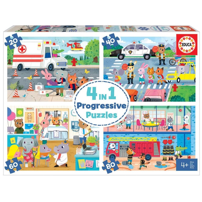 Puzzles Progressifs 4 en 1 : Héros en Action pour Enfants de 4 à Neuf