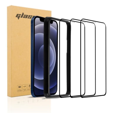 3x Verre trempé pour Apple iPhone 12 Pro Max en TRANSPARENT avec NOIR 3x Film de protection d'écran durci tempered glass plein écran avec aide à l'installation
