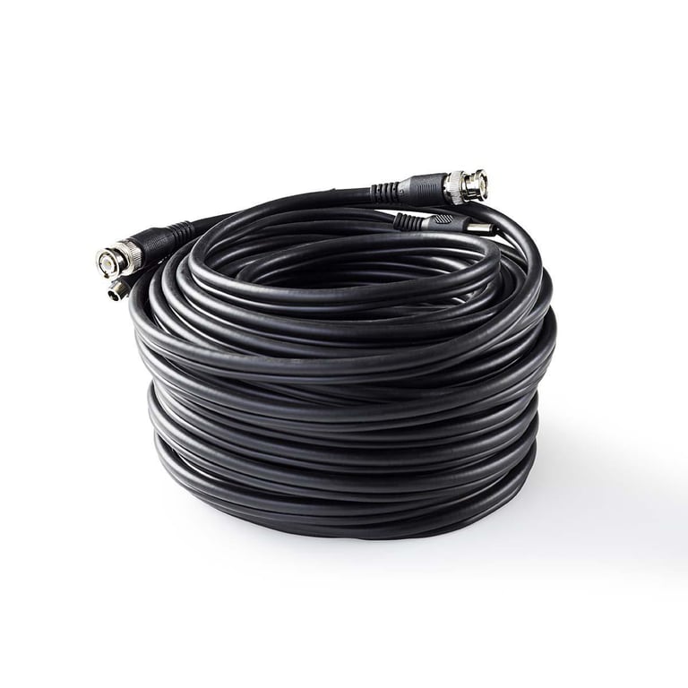 Nedis CCTV 20m Combination Installation Security Cable| BNC / DC Connections|Male to Female Dual Run|Round | PVC | Black