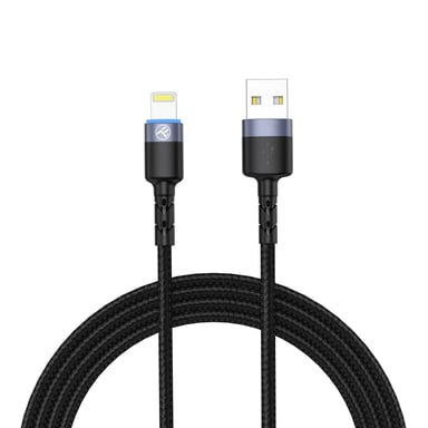 Câble de données Tellur, USB vers Lightning, LED, Nylon tressé, 2m, Noir