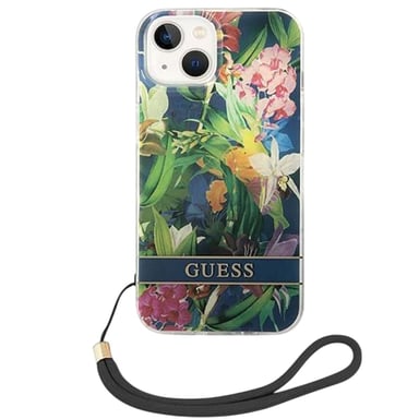 Cover per iPhone 14 in TPU Motivo Floreale con Laccetto Rimovibile