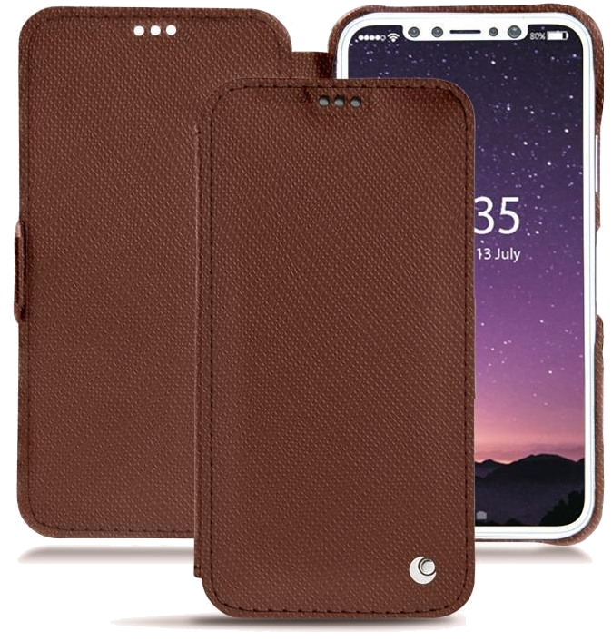 Housse cuir Apple iPhone X - Rabat horizontalMarron