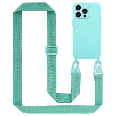 Tour de cou chaîne pour Apple iPhone 14 PRO en LIQUID TURQUOISE Housse de protection en silicone avec cordelette réglable