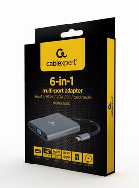 Gembird A-CM-COMBO6-01 station d'accueil USB 3.2 Gen 1 (3.1 Gen 1) Type-C Gris