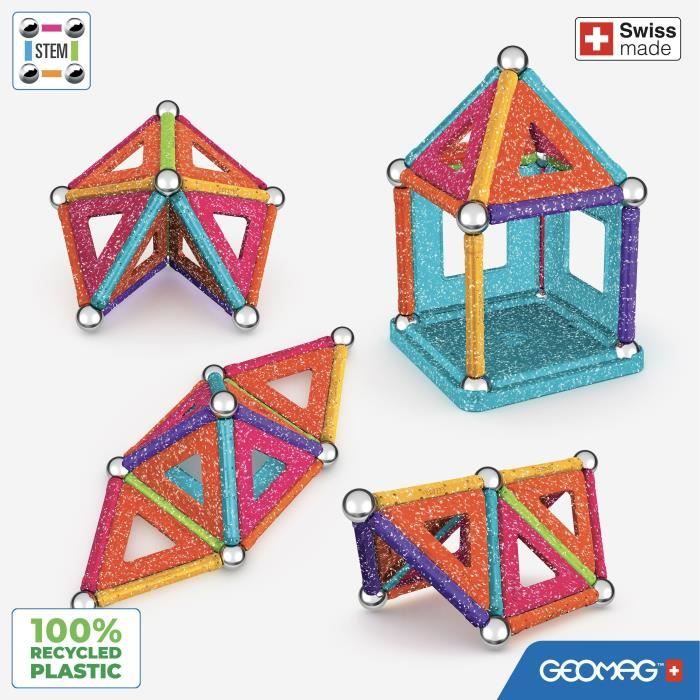 Geomag Glitter Recycled Constructions Magnétiques Pailletées Barrettes Magnétiques Pailletées et Colorées Pack de 35 Pièces 100% Plastique Recyclé - vue 10