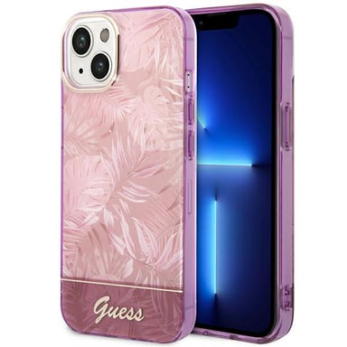Custodia Guess per iPhone 14 Plus 6,7'' rosa Jungle Collection