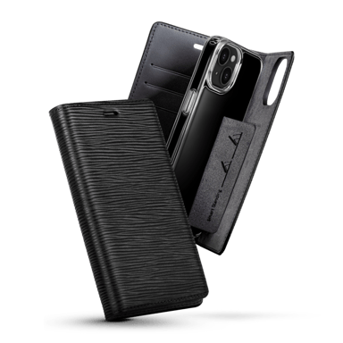 Diarycase 2.0 Funda de piel auténtica con soporte magnético para Apple iPhone 14 Plus, Negro medianoche