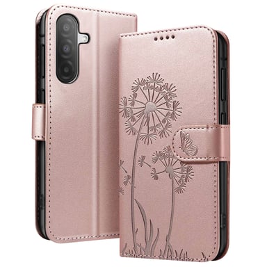 Zanaé Funda tipo cartera para Galaxy A26 Premium Diseño Flores Mariposa Rosa dorado