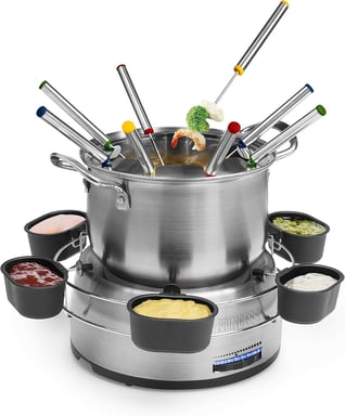 Fondue acier inoxydable 6 coupelles avec thermostat réglable - Neuf