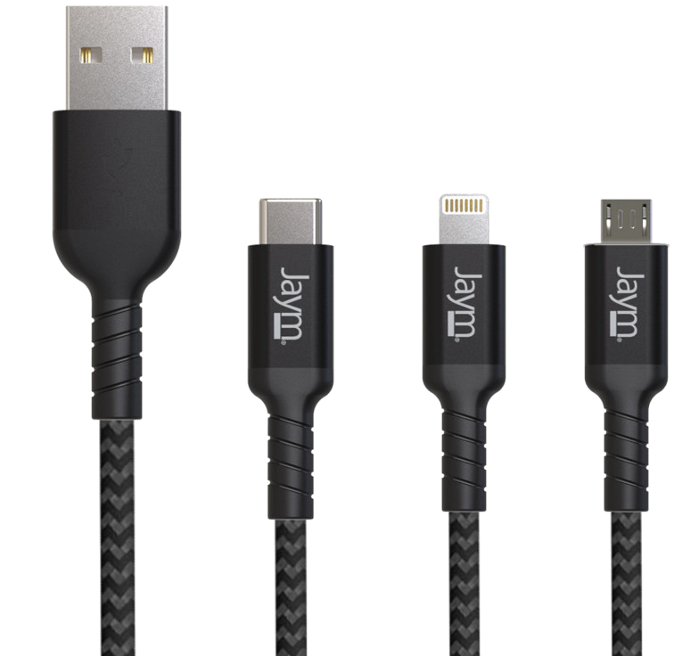 Cable Premium 1,5 m - USB-A vers 3 Sorties : Lightning (Certifié MFI), Type-C et Micro USB - Garanti