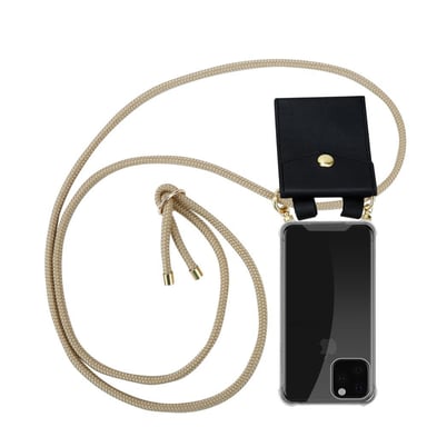 Tour de cou chaîne pour Apple iPhone 11 PRO MAX en MARRON BRILLANT Housse de protection Étui en silicone avec anneaux dorés, cordon et étui amovible