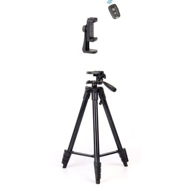 Trípode plegable Movin Photo 145 cm negro con control remoto Bluetooth y pinza para teléfono