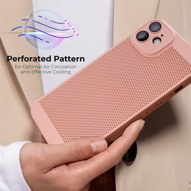 Funda de teléfono Moozy VentiGuard para iPhone 11, rosa pastel, 6,1 pulgadas - Funda transpirable con patrón perforado para la circulación del aire, ventilación, funda de teléfono anti-sobrecalentamiento.