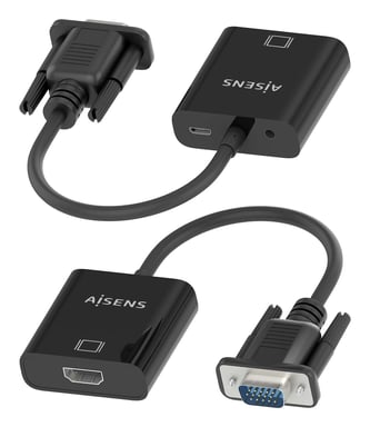 AISENS A115-0873 câble vidéo et adaptateur 0,2 m HDMI + 3.5mm + Micro-USB Type-B VGA (D-Sub) Noir