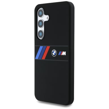 Étui BMW Silicone Middle Tricolor Stripes MagSafe pour Samsung Galaxy S25 noir