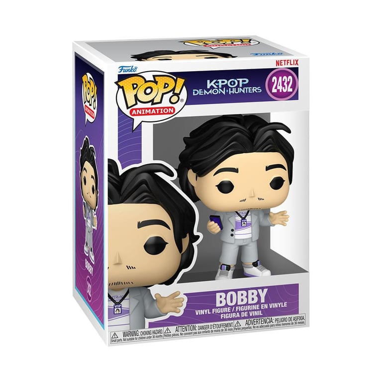Figurine en vinyle Funko Pop! Animation KPop Demon Hunters Bobby avec téléphone violet Boîte vitrine - Neuf