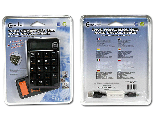 Connectland CL-PAVE-LK-10C-BK clavier numérique Universel USB Noir - Neuf