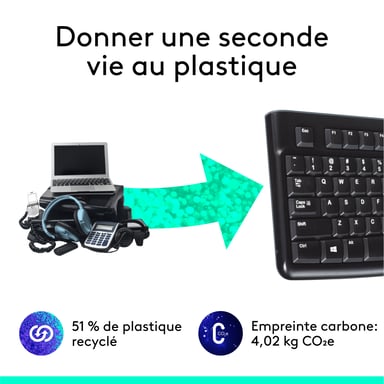 Logitech K120 Corded Keyboard teclado USB ratón incluido AZERTY Francés Negro