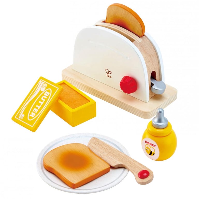 Hape Grille Pain Enfant Jeu d'Imitation Petit Dejeuner Enfants de et Plus Accessoires Cuisine Enfant Réalistes Matériaux Écoresponsables Grille Pain Tartines de Pain Beurre