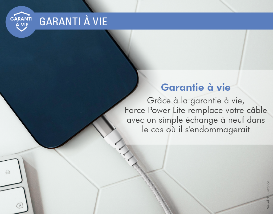 Câble Renforcé USB A / Lightning 2. 2m FastCharge + Garantie à vie Force Power Lite Neuf - vue 3