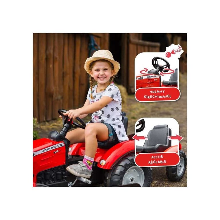 Tracteur à pédales Massey Ferguson FALK Volant directionnel Remorque Fabriqué en France 60% de plastique recyclé Dès - vue 3