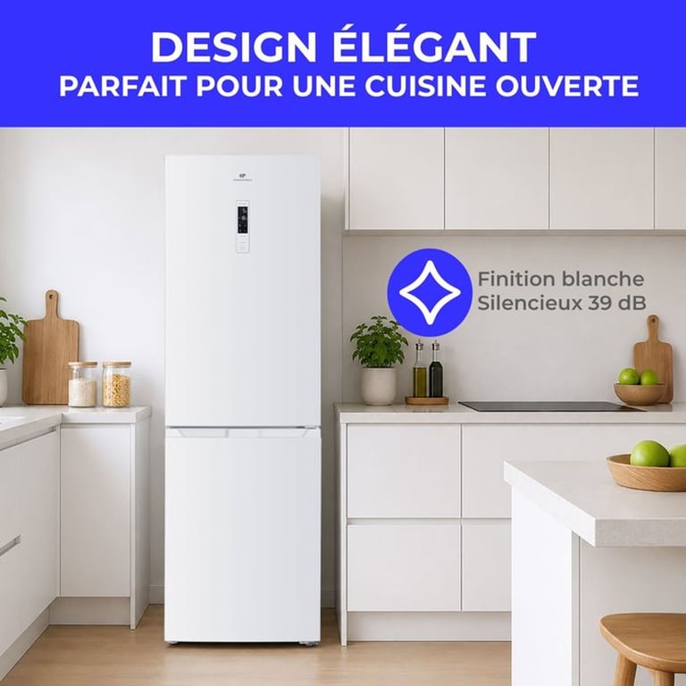 Réfrigérateur congélateur bas CONTINENTAL EDISON CEFC323NFW Classe D Total No Frost 323 60 x 685 x 185 cm - vue 3