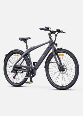 Vélo électrique urbain adulte ENGWE N1 AIR, gris. Cadre en fibre de carbone, jusqu'à 100 km d'autonomie en mode assistance, batterie amovible, système antivol, freins à disque.