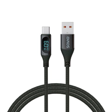 Savio USB - USB-C cable with display CL-172 1 m black câble USB USB 3.2 Gen 1 (3.1 Gen 1) USB C Noir