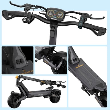 Trottinette Électrique Pliable Ausom L2 Max à Moteurs Doubles 1000W*2, Pneus Tubeless 10''X3'', Vitesse Maximale de 65 km/h, Autonomie Maximale de 90 km, Déverrouillage NFC, Écran LCD Intelligent