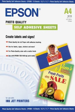 Epson Self-Adhesive Photo Paper - A4 - 10 Feuilles - Neuf