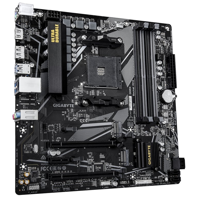 GIGABYTE B550M DS3H R2 Carte mère Processeurs AMD Ryzen 5000 VRM 5+3 phases jusqu'à 4733 MHz DDR4 O.C. 1x .2 PCIe 4.0 + 1x .2 PCIe 3.0 LAN 1 GbE USB 3.2 Gen 1 Neuf - vue 3