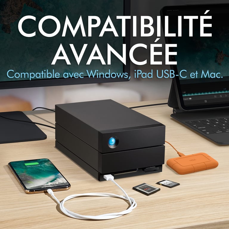 LaCie 2big Dock 40 To disque dur externe HDD RAID ports Thunderbolt 4 compatibles USB 4 services Rescue valable STLG40000400 - vue 3