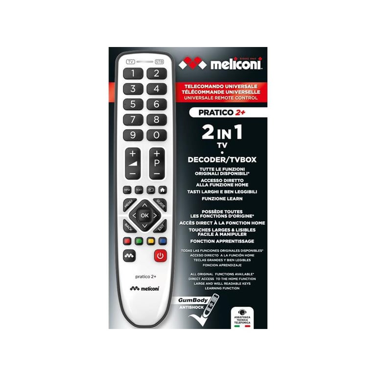 Télécommande universelle Meliconi Pratico 2+ 806170 TV et décodeur Slim Blanche - Neuf