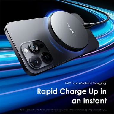 oraimo PowerDock 15W – Chargeur sans fil Qi rapide pour iPhone et Android, design compact universel