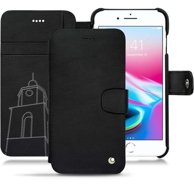 Housse cuir Apple iPhone 8 Plus - Rabat portefeuille - Noir - Cuir lisse premium