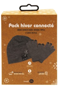 Pack Hiver Bonnet Audio+Gant Tactile Gris Fonce