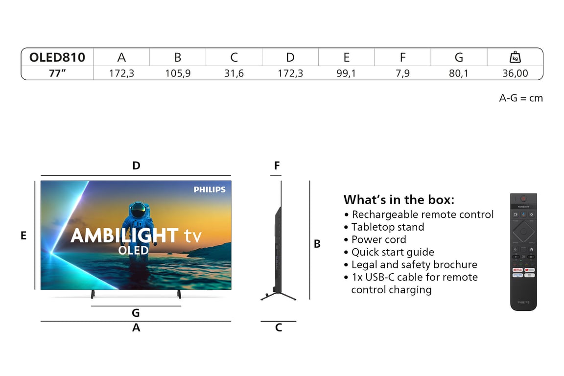 TV OLED Ambilight Philips 77OLED810 194 cm 4K UHD 2025 métal - vue 6