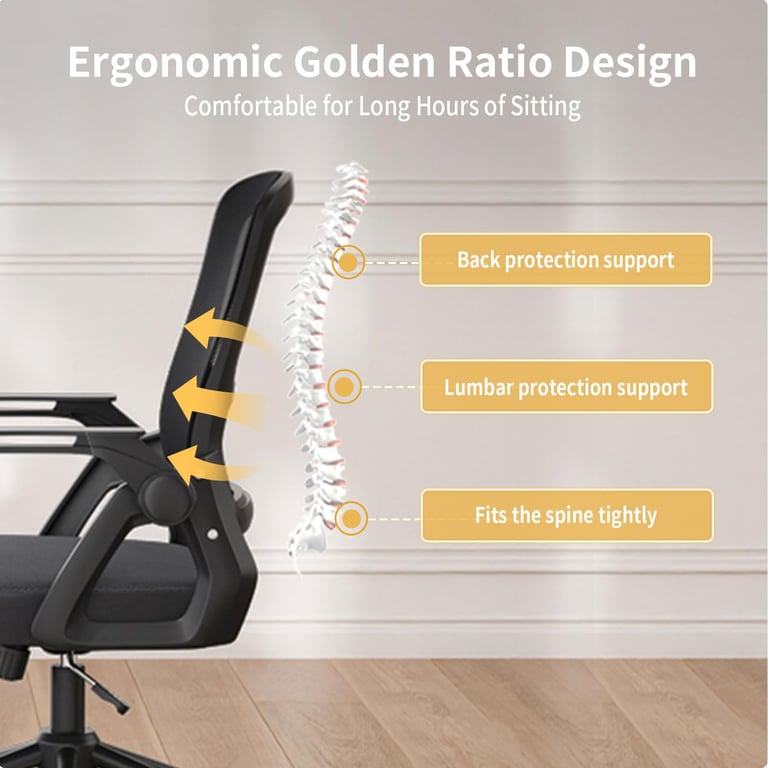Chaise d'ordinateur pivotante avec accoudoir rabattable à 90° et support lombaire pour la maisonbureau Neuf - vue 5