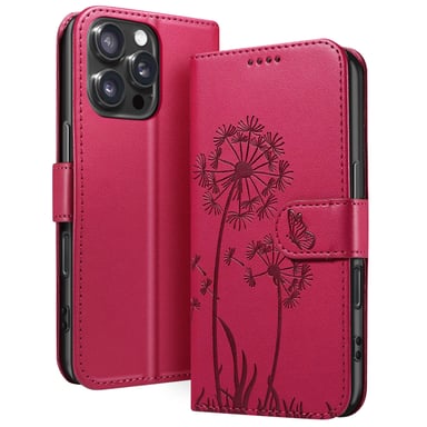 Zanaé Funda tipo cartera para iPhone 16 Pro Diseño premium Flores Mariposa Rojo