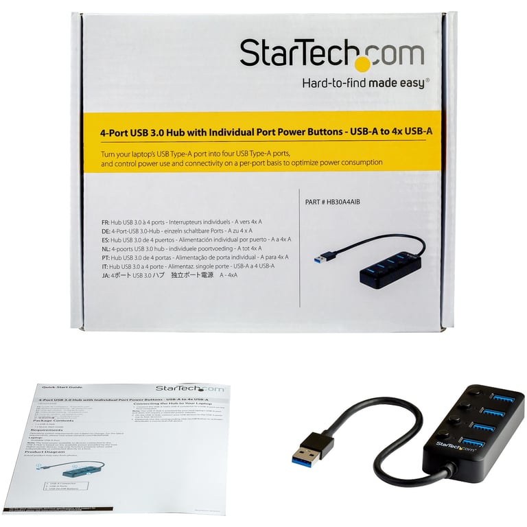 StarTech.com Hub USB 3.0 4 Ports USB A vers 4x USB 3.0 Type A avec 1x Interrupteur OnOff par Port SuperSpeed USB 3.2 Gen 1 5Gbps Alimenté par Bus Portable Câble 25 cm Neuf - vue 10